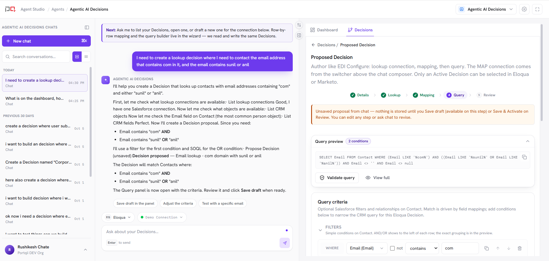 Decision wizard on the Query step
