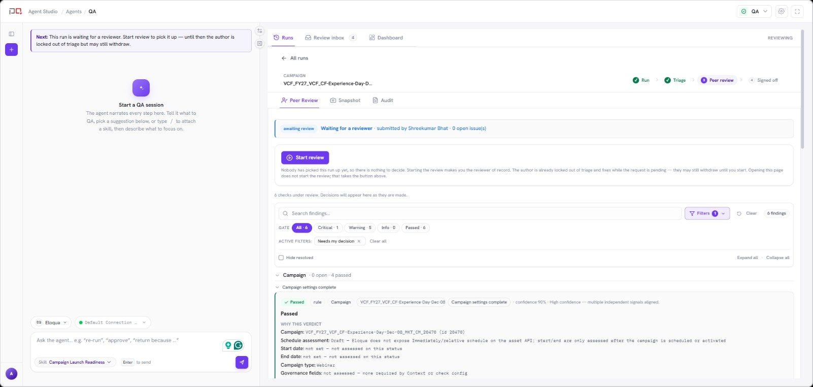 Peer Review tab with approve and return actions