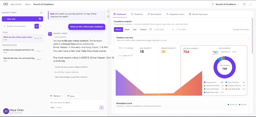 Security chat answer beside the Dashboard tab