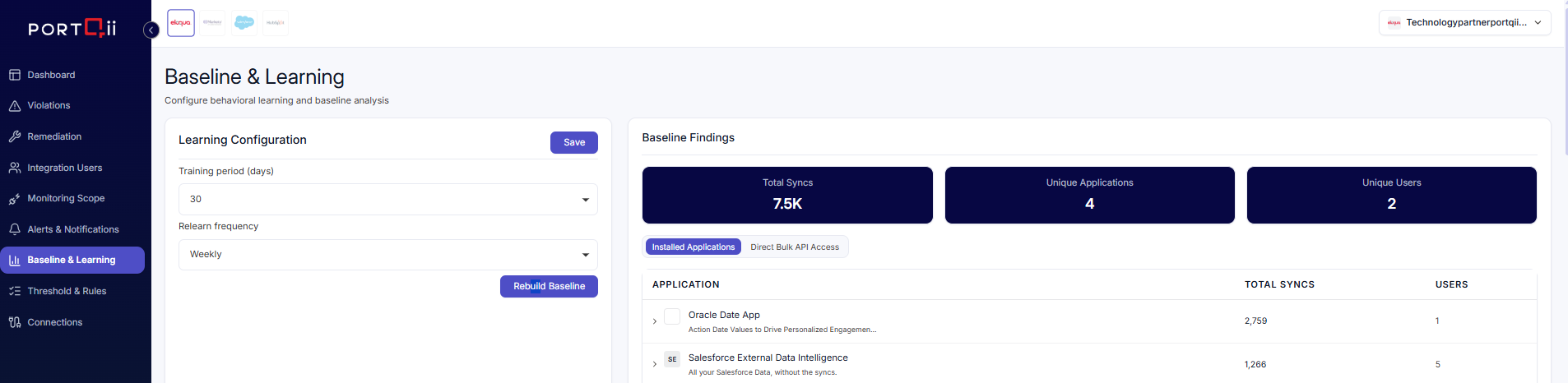 Baseline summary with training status