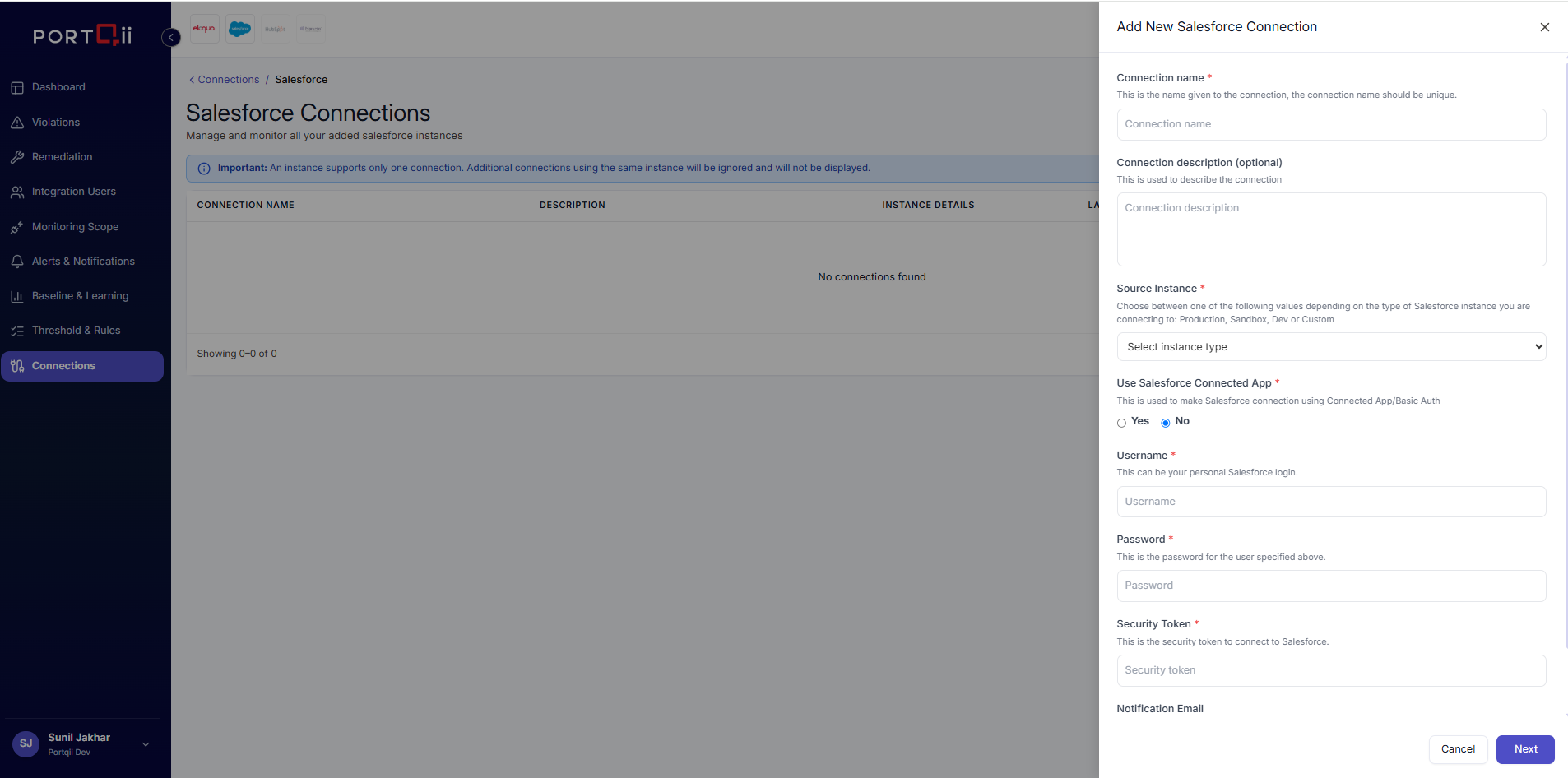 Create connection form (Salesforce)